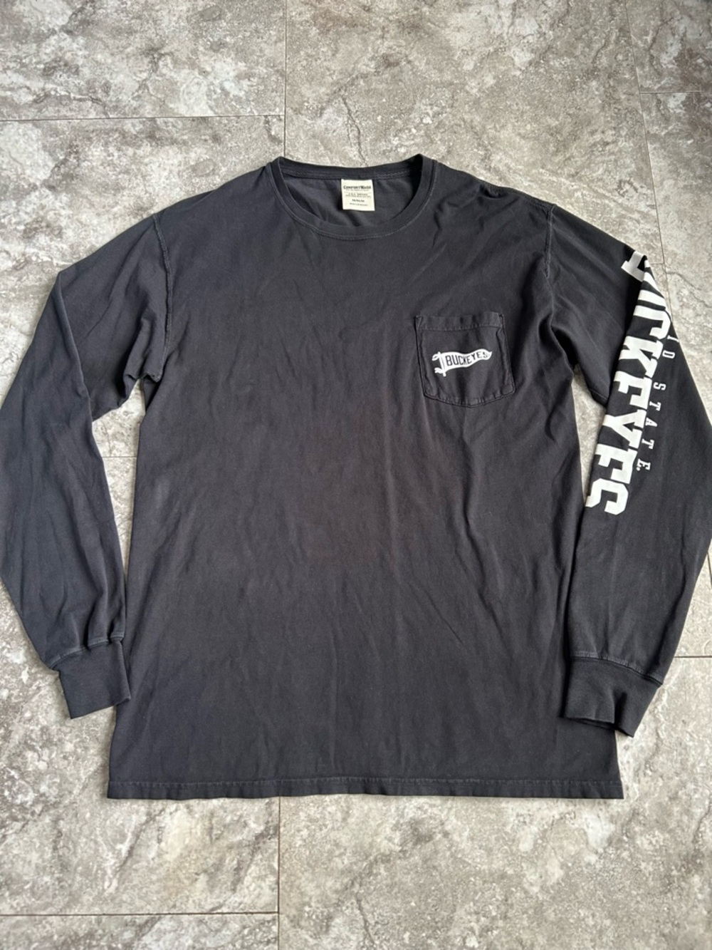 Ohio State Buckeyes Comfort WashFaded Black Long-Sleeve Pocket T-Shirt